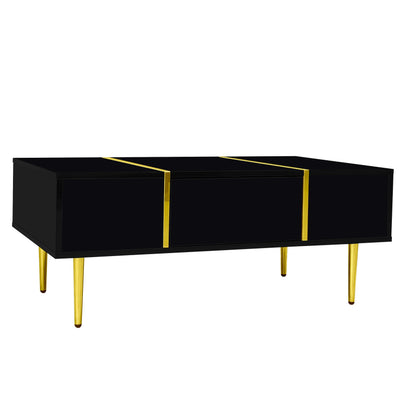 Table basse en bois et noir haut brillant avec 2 tiroirs 100 x 60 x 41,5 cm MDF