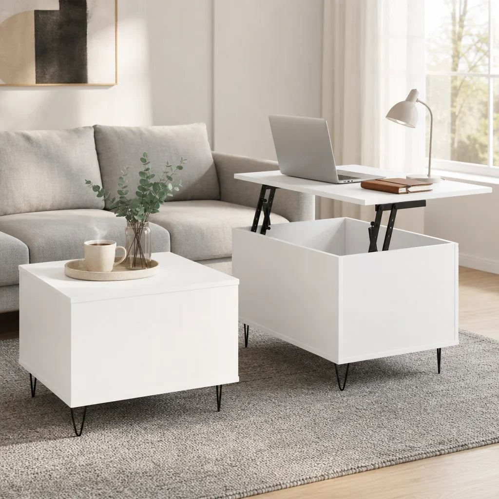 Table basse blanche et en bois d'ingénierie 60x44,5x45 cm