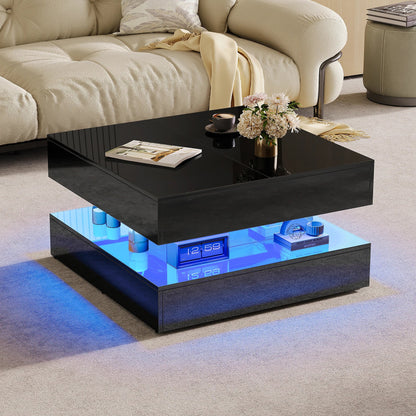 Table basse blanche et en bois multifonctionnelle avec LED RGB et tiroirs à ouverture tactile