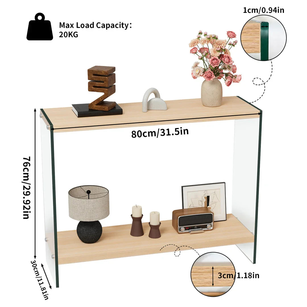 Table basse bois clair 120x60x45 cm avec plateau en verre trempé