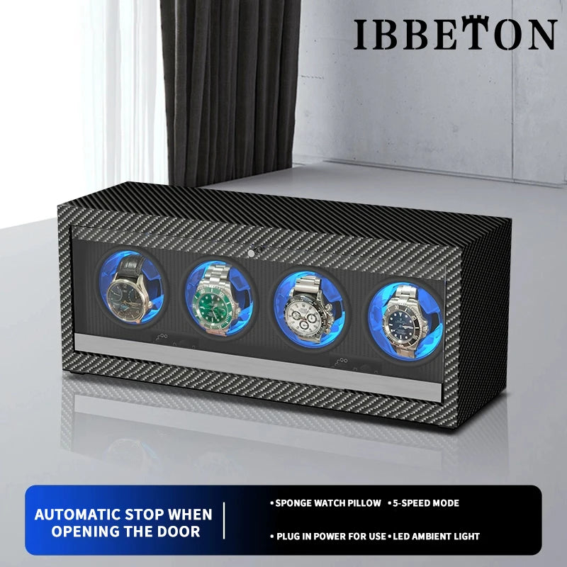 IBBETON 1 2 4 6 Slot Luxury Watch Winder For Automatic Watches Box  Carbon Fiber Texture With Mute Motor Watch Automati