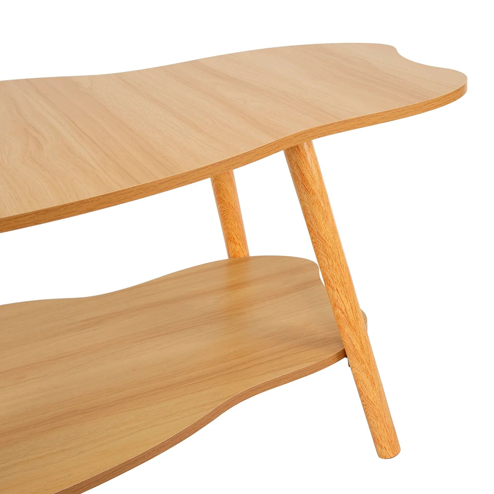 Table basse bois clair 100x50x40 cm avec rangement double niveau