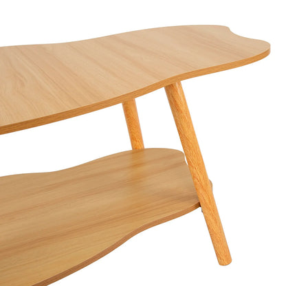 Table basse bois clair 100x50x40 cm avec rangement double niveau