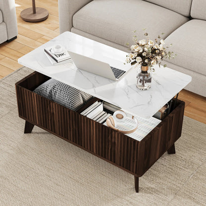 Table basse bois clair avec plateau relevable et rangement 105 x 84 x 42 cm