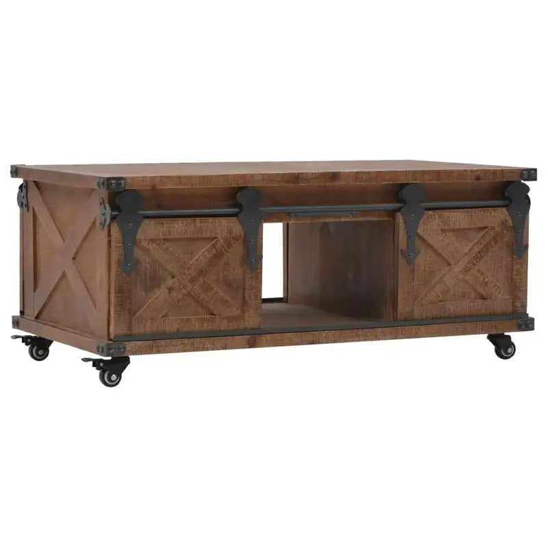 Table basse en bois massif 91 x 51 x 38 cm brune