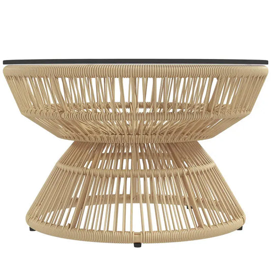 Table basse ronde en bois avec plateau verre trempé rotin synthétique