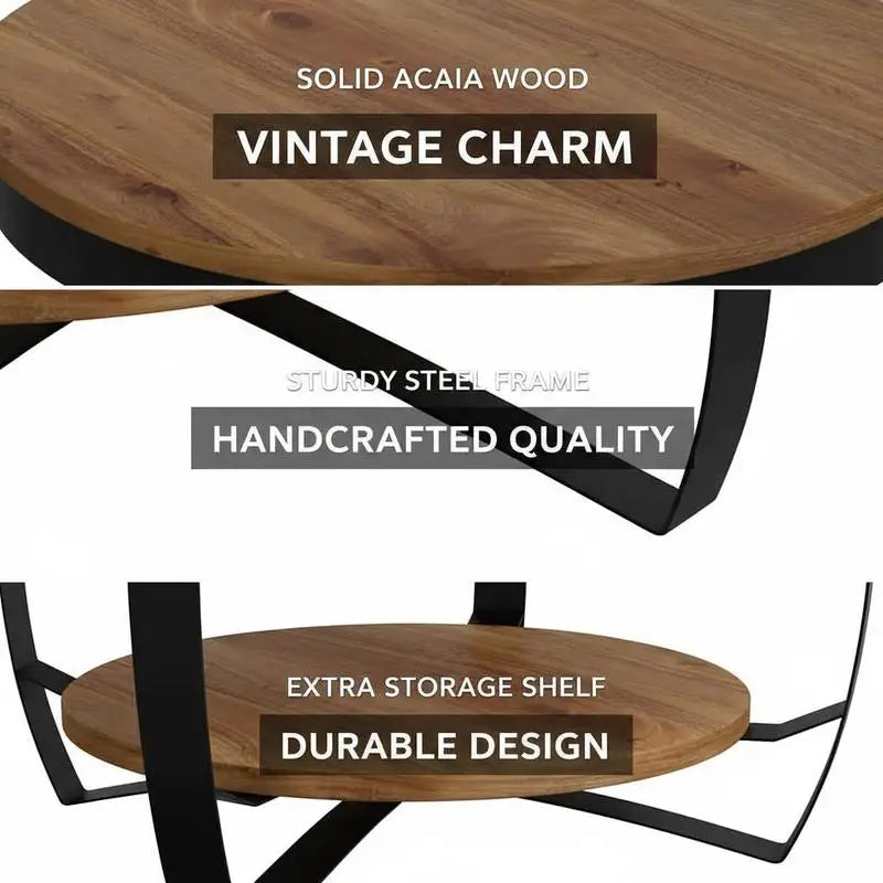 Table basse en bois massif acacia style béton 65x65x32 cm