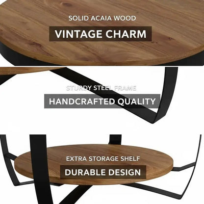 Table basse en bois massif acacia style béton 65x65x32 cm