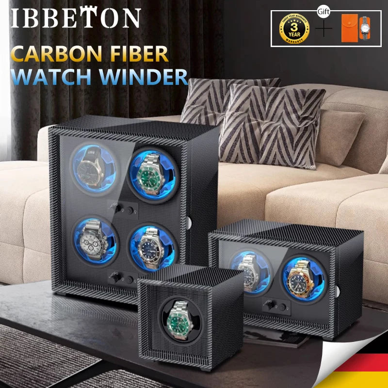 IBBETON 1 2 4 6 Slot Luxury Watch Winder For Automatic Watches Box  Carbon Fiber Texture With Mute Motor Watch Automati
