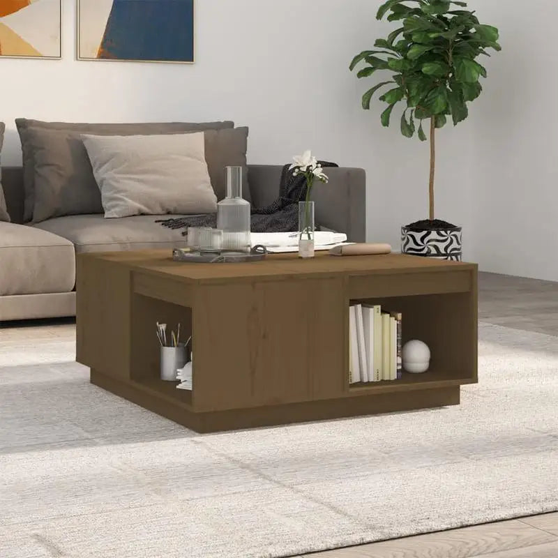 Table basse en bois massif pin 110 x 50 x 33,5 cm brune