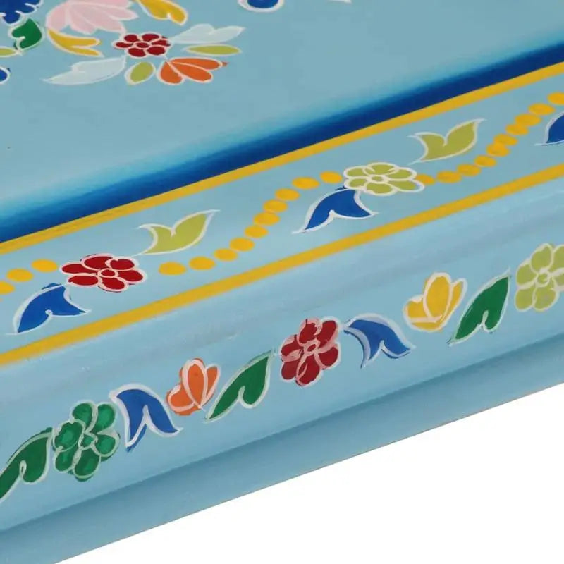 Table basse en bois massif mangue peinte à la main turquoise