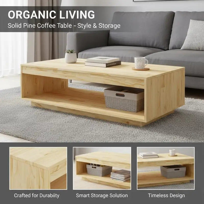 Table basse en bois massif 110x50x33,5 cm pin moderne