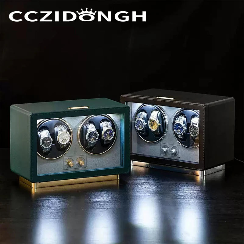 CCZIDONGH Wooden Watch Winder Box Automatic Watch Winder 2 Slots Watch Storage Box With Led Light Watch Box