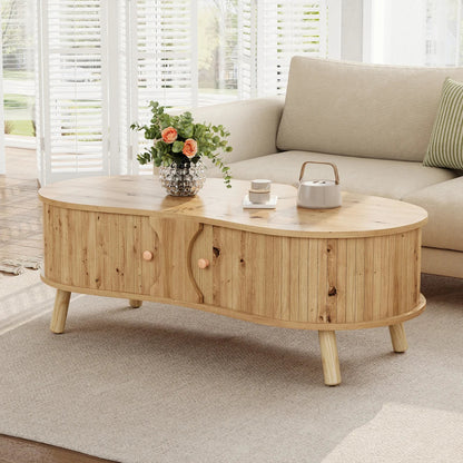 Table basse en bois massif forme de pois avec portes coulissantes 108 x 50 x 37 cm nature