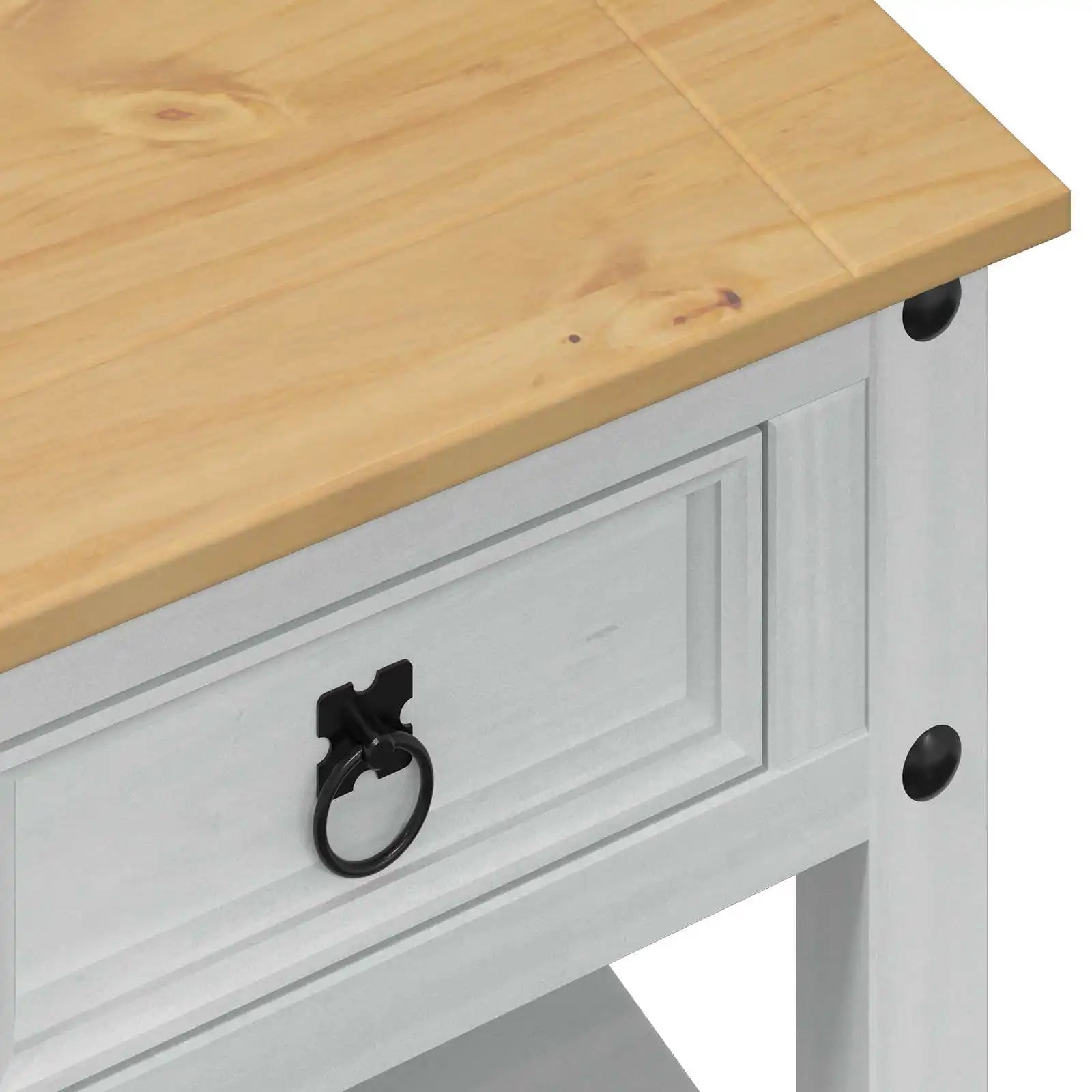 Table basse ronde en bois et blanche avec tiroir 85 x 50 x 45 cm pin massif