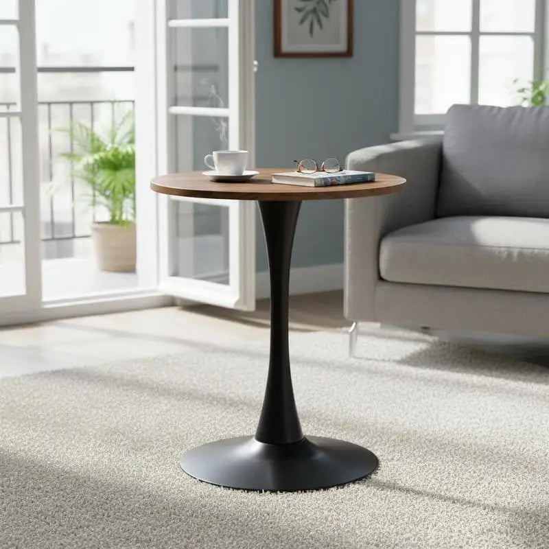 Table basse ronde en bois MDF Ø60 cm pied noir