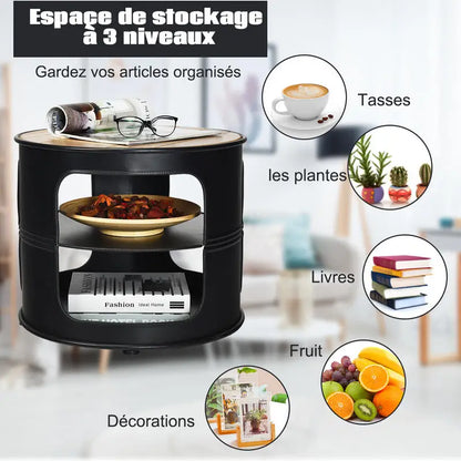 Table basse en bois et noir 3 niveaux 50 kg