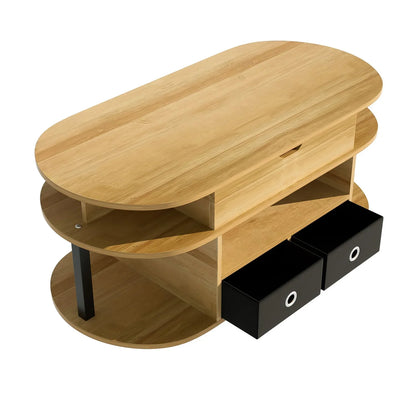 Table basse en bois et noir 105x50x45-60 cm avec fonction relevable et tiroirs