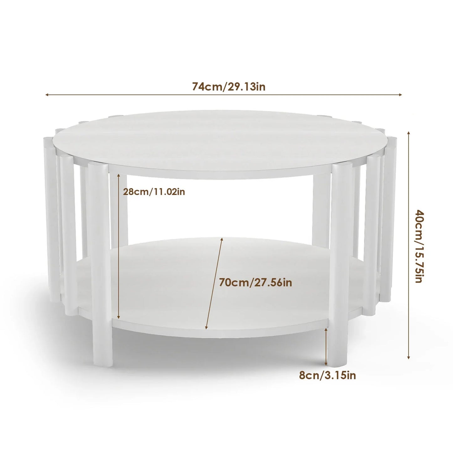 Table basse ronde en bois 2 niveaux avec rangement 74 cm