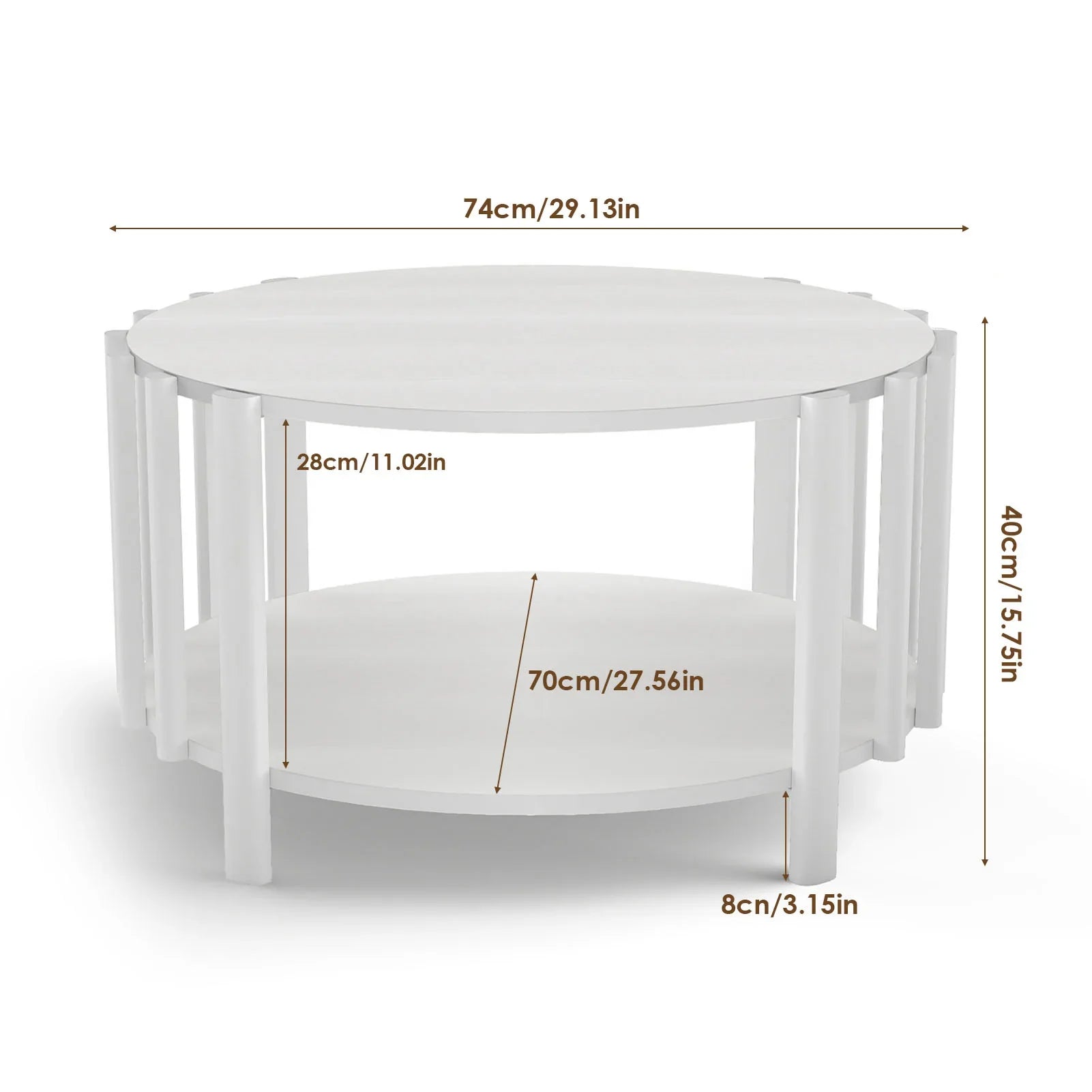Table basse ronde en bois 2 niveaux avec rangement 74 cm