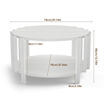 Table basse ronde en bois 2 niveaux avec rangement 74 cm