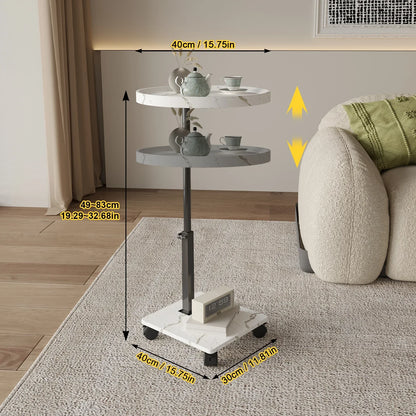 Table basse ronde en bois 2 niveaux avec roulettes réglable en hauteur