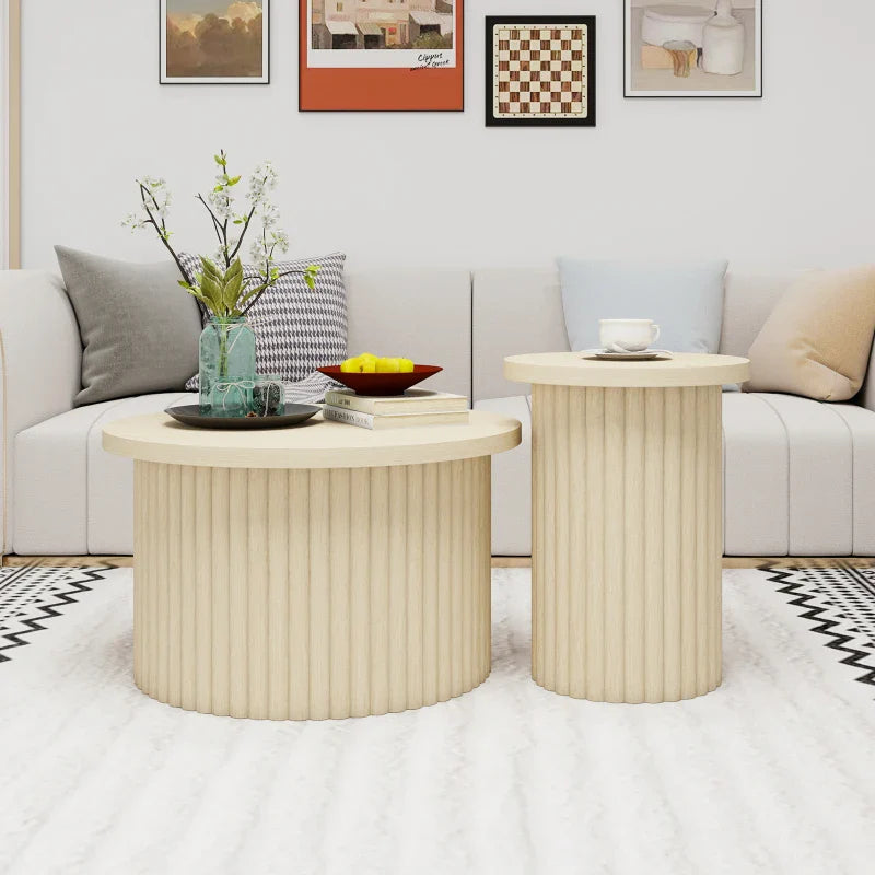 Table basse ronde en bois avec rangement coulissant 60x45H cm