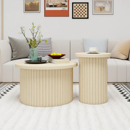 Table basse ronde en bois avec rangement coulissant 60x45H cm