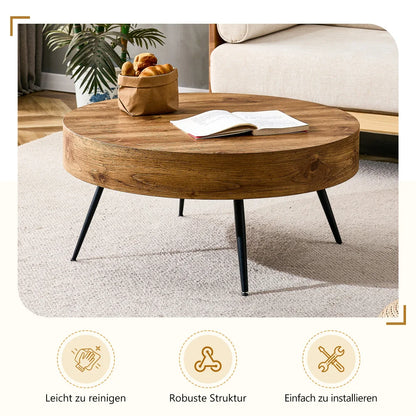 Table basse bois clair rond 70 cm pieds métal noir