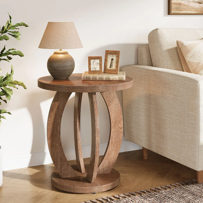 Table basse ronde en bois 2 niveaux avec rangement 60 cm