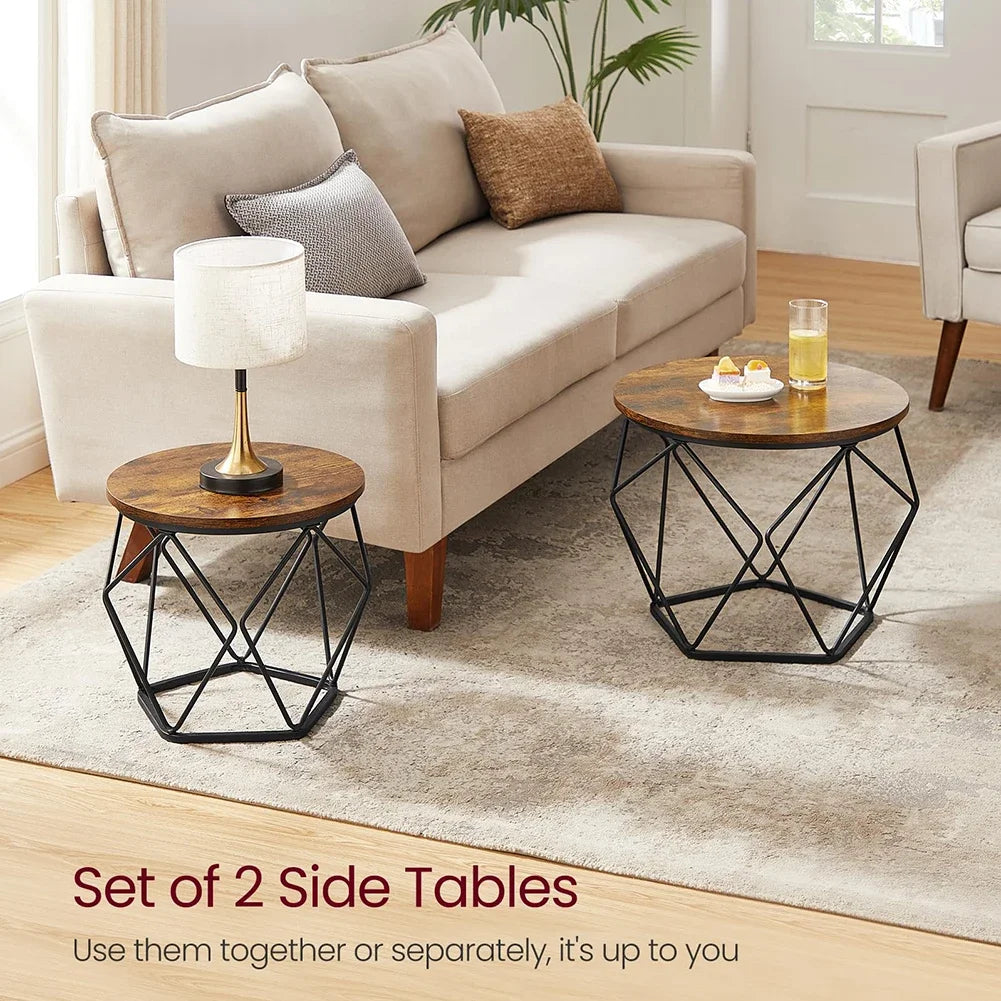 Table basse ronde en bois MDF avec verre trempé double étagère