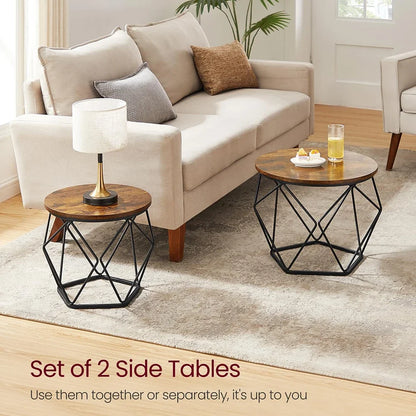 Table basse ronde en bois MDF avec verre trempé double étagère