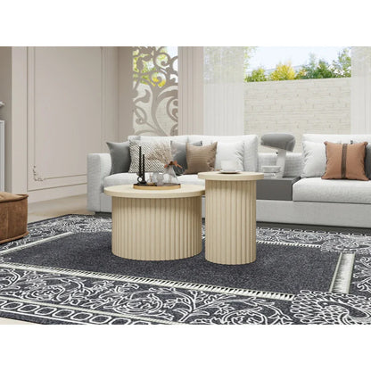 Table basse ronde en bois avec rangement coulissant 60x45H cm