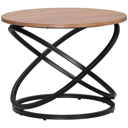 Table basse ronde en bois 60 cm avec cadre métal noir