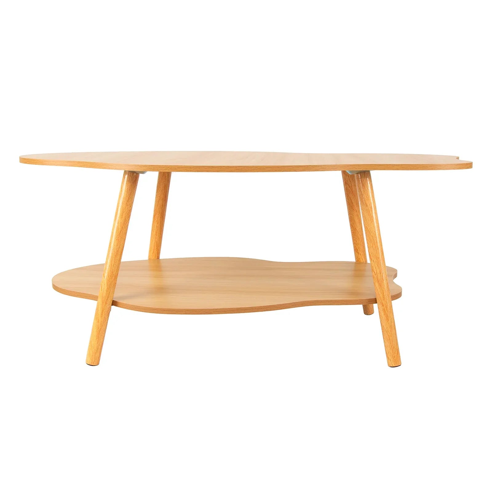 Table basse bois clair 100x50x40 cm avec rangement double niveau