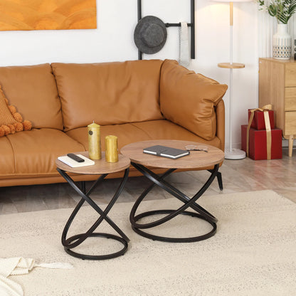 Table basse ronde en bois effet bois avec piètement métal noir