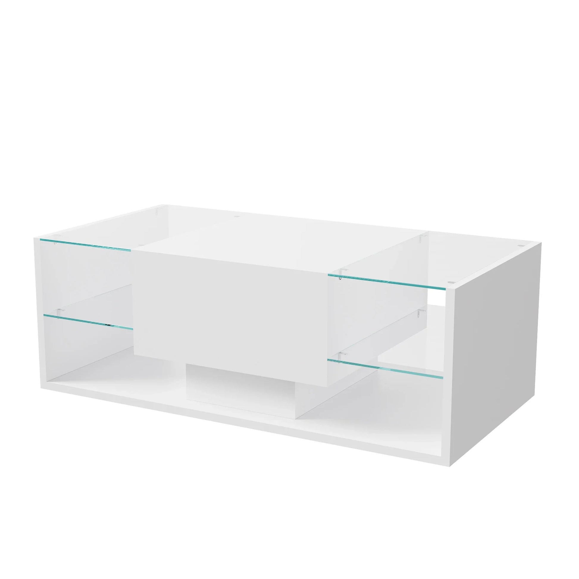 Table basse blanche et en bois avec éclairage LED et rangement