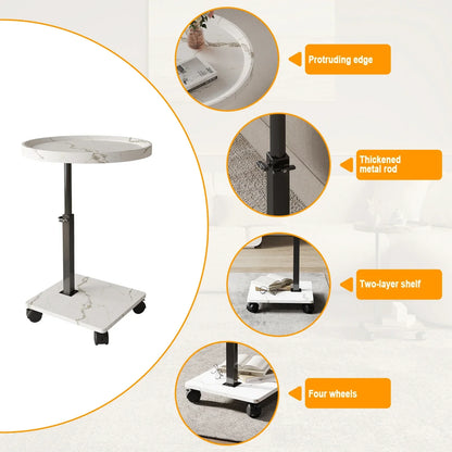 Table basse ronde en bois 2 niveaux avec roulettes réglable en hauteur