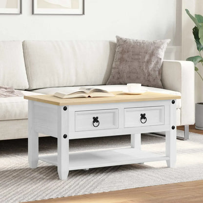 Table basse ronde en bois et blanche avec tiroir 85 x 50 x 45 cm pin massif