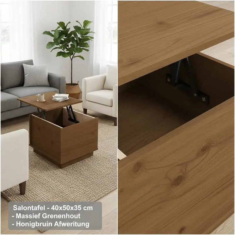 Table basse en bois massif pin relevable avec rangement 110 x 50 x 33,5 cm nature