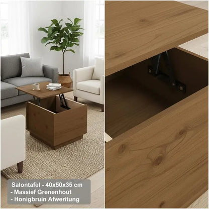 Table basse en bois massif pin relevable avec rangement 110 x 50 x 33,5 cm nature