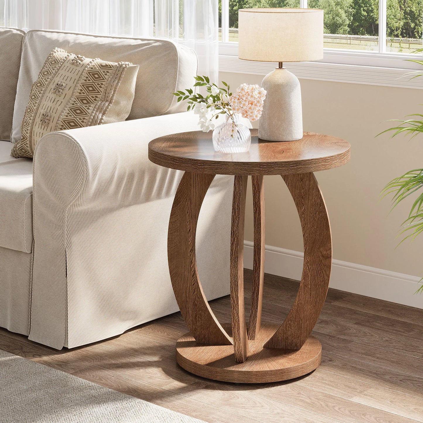 Table basse ronde en bois 2 niveaux avec rangement 60 cm