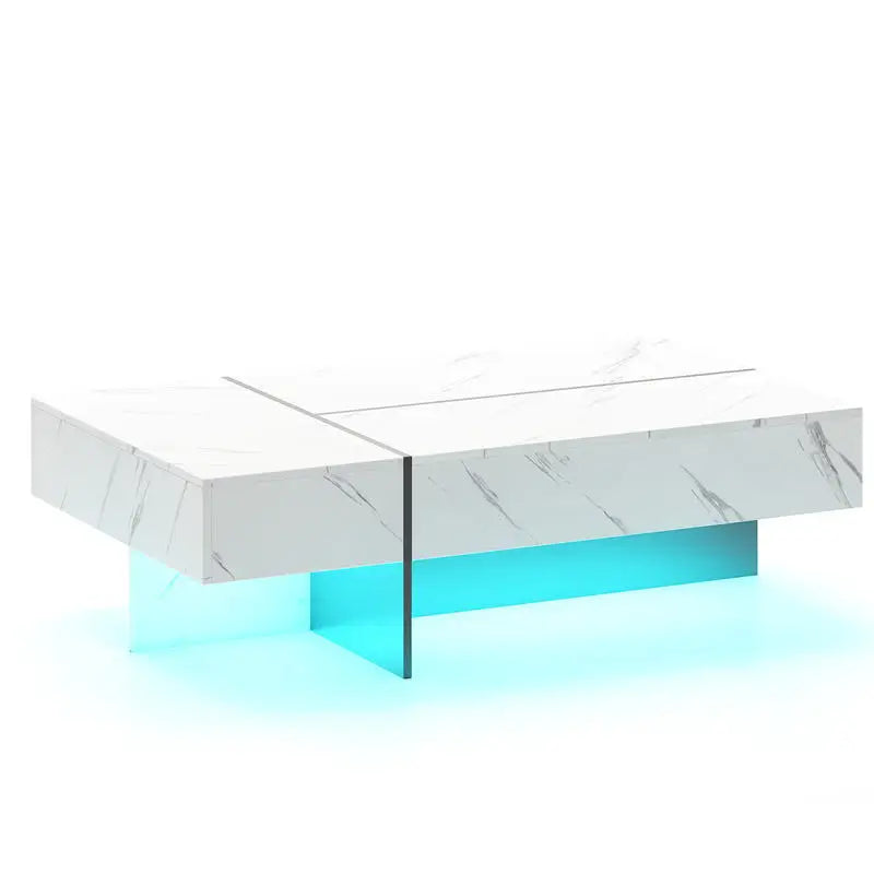 Table basse blanche et en bois MDF avec tiroirs et LED multicolores