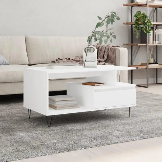 Table basse blanche et en bois 90x49x45 cm
