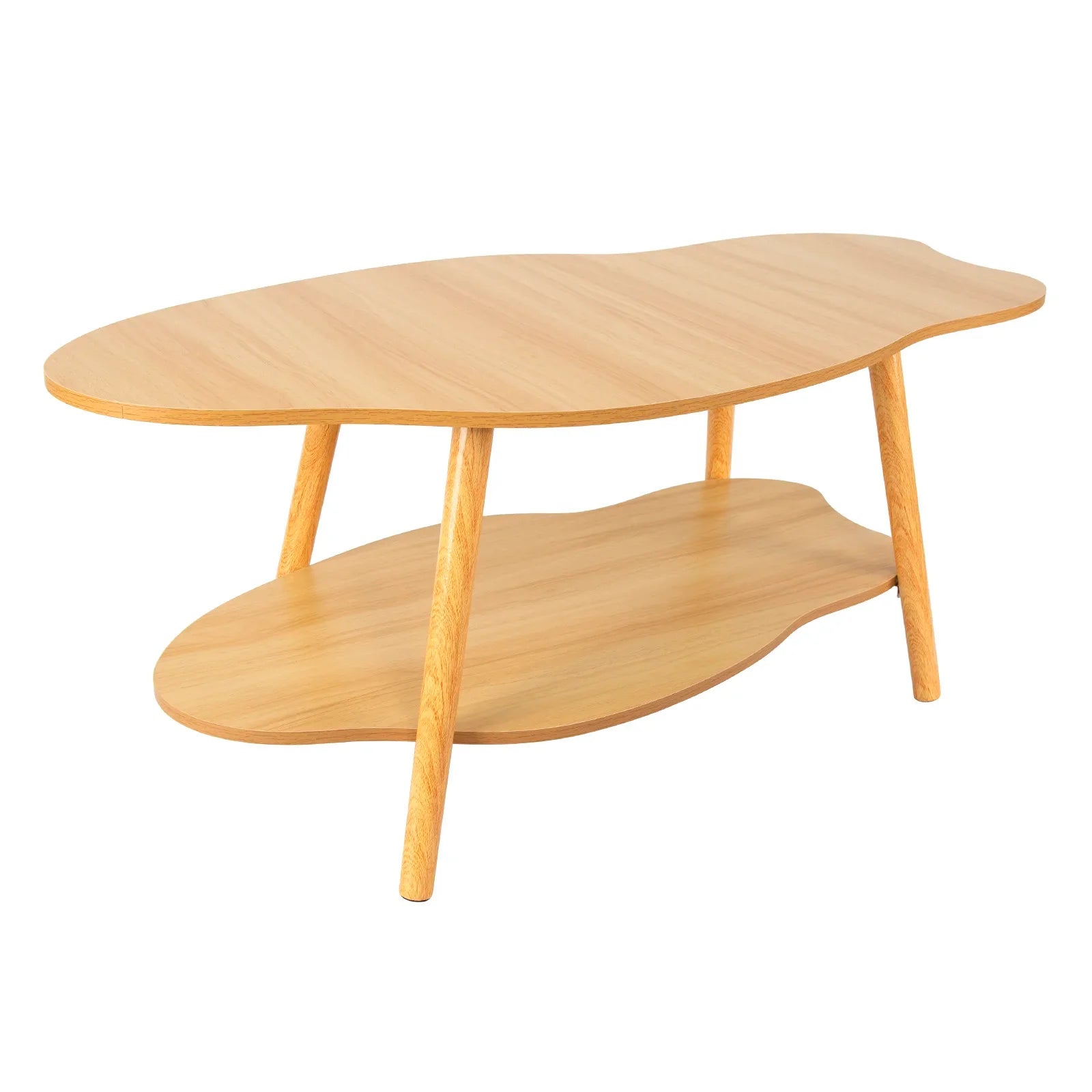 Table basse bois clair 100x50x40 cm avec rangement double niveau