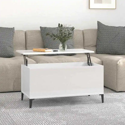 Table basse blanche et en bois 90x44.5x45 cm avec plateau relevable