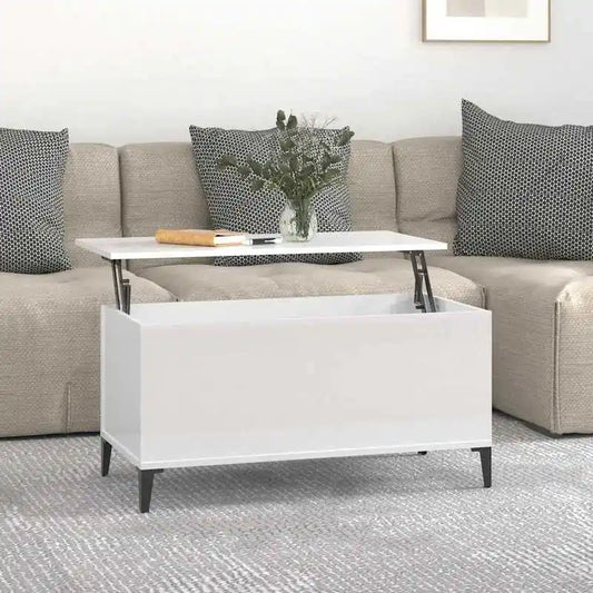 Table basse blanche et en bois 90x44.5x45 cm avec plateau relevable