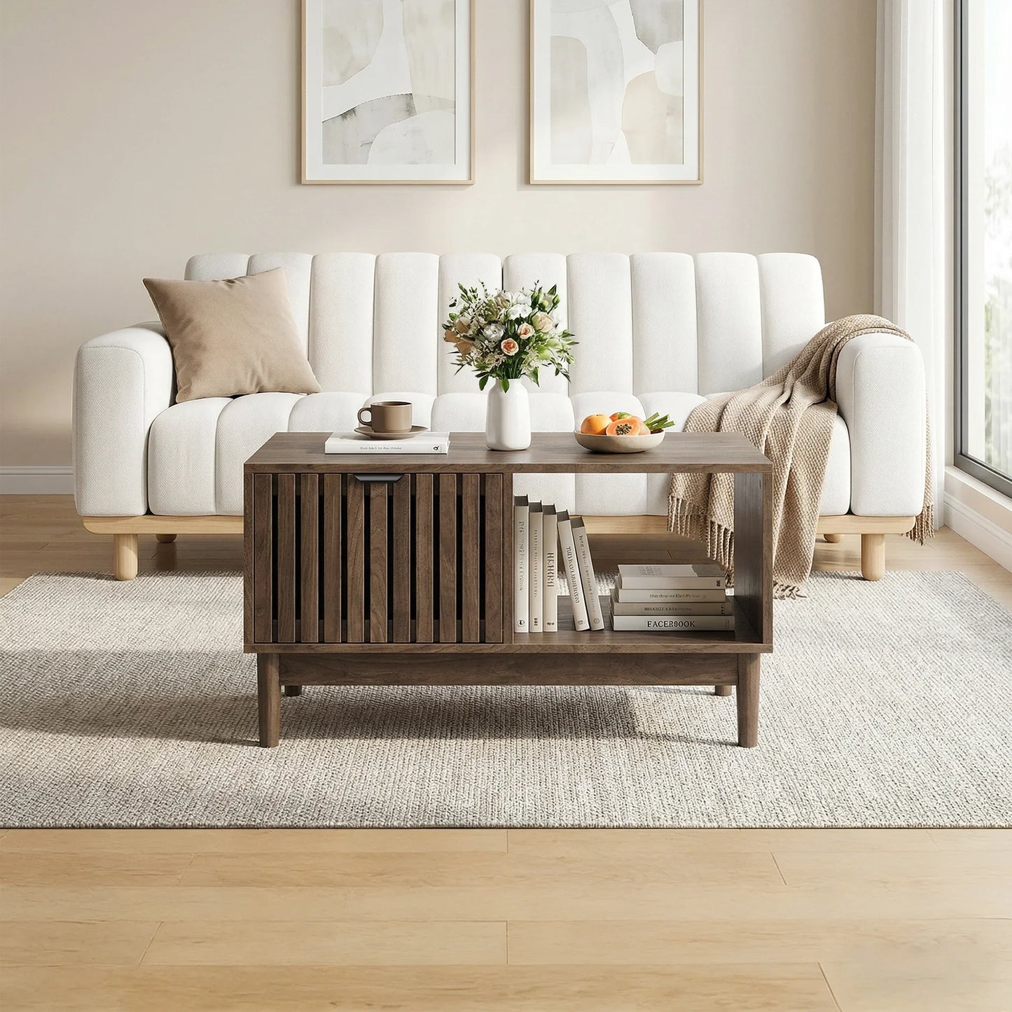 Table basse en bois massif 80 x 50 x 45 cm noyer