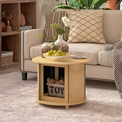 Table basse ronde en bambou avec rangement coulissant 60x45H cm