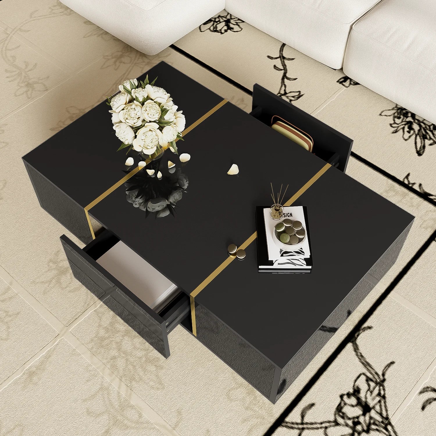 Table basse en bois et noir 100x60x41,5 cm